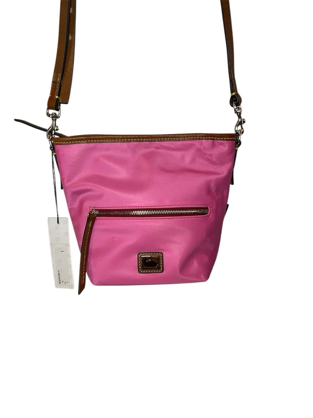 Dooney Bourke Pink Nylon Crossbody Shoulder Bag Brown Leather Trim Duck Logo NWT - Picture 12 of 16